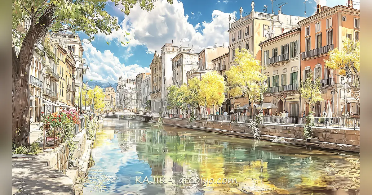 カタルーニャの川沿いの街